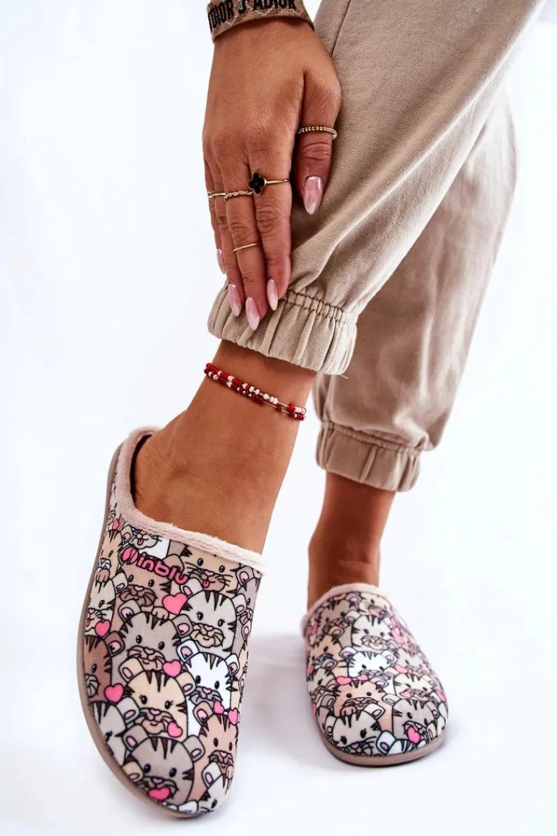 Sale INBLU Domowe Klapki Papcie W Koty GF-12-011 Beżowe