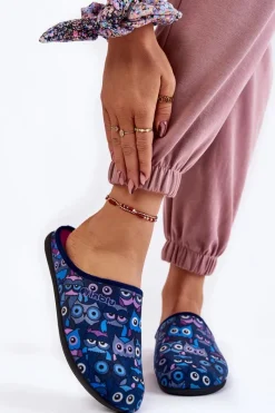 Best Domowe Klapki Papcie W Koty GF-12-004 Granatowe Damskie Kapcie Klasyczne|Klapki Damskie Klasyczne