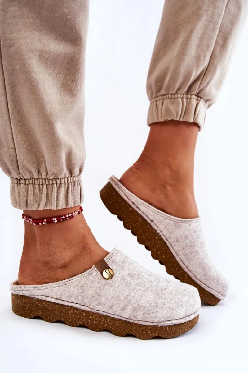 Online Domowe Papcie Klapki Profilaktyczne DK-08-002 Beżowe Damskie Kapcie Klasyczne|Klapki Damskie Klasyczne