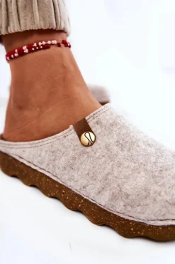 Online Domowe Papcie Klapki Profilaktyczne DK-08-002 Beżowe Damskie Kapcie Klasyczne|Klapki Damskie Klasyczne