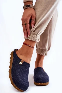 Hot INBLU Domowe Papcie Klapki Profilaktyczne DK-08-041 Granatowe