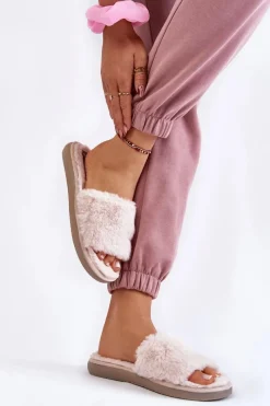 Kapcie Klasyczne|Klapki Z Futerkiem>INBLU Domowe Papcie Klapki Z Futerkiem EK-05-011 Beżowe