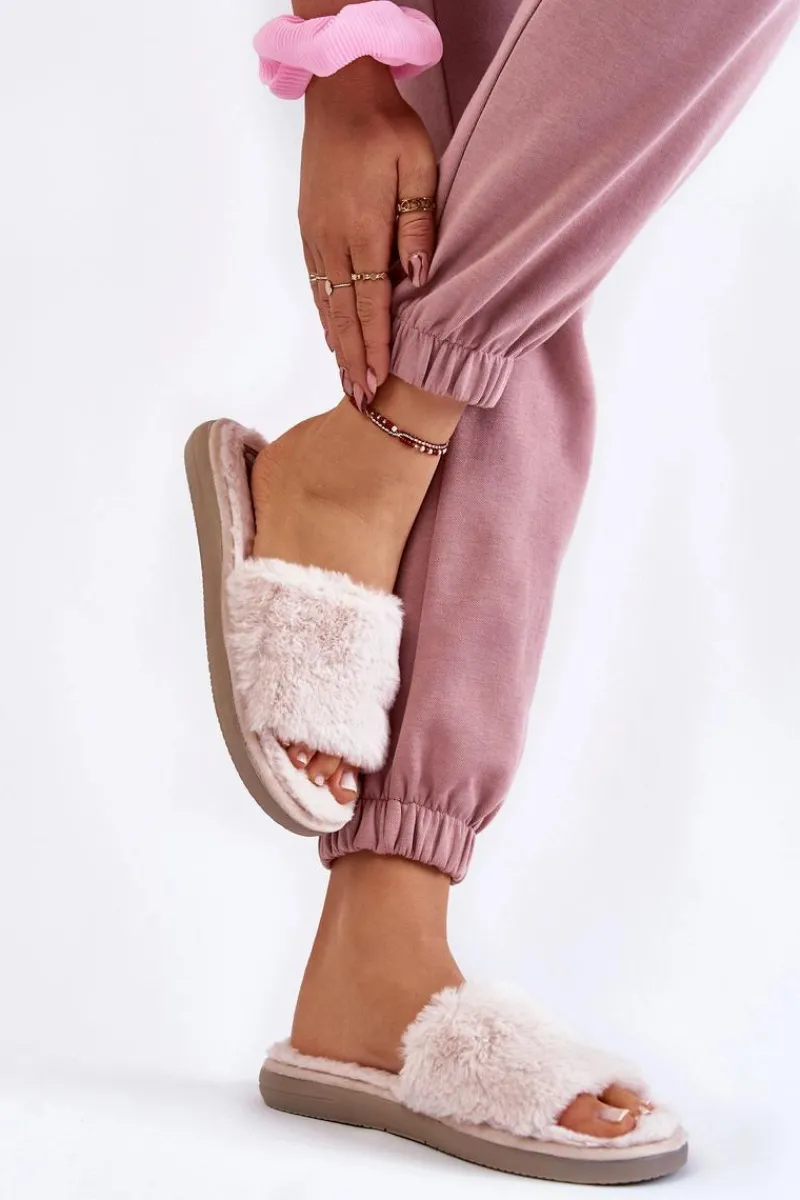 Kapcie Klasyczne|Klapki Z Futerkiem>INBLU Domowe Papcie Klapki Z Futerkiem EK-05-011 Beżowe