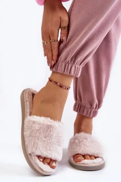 Kapcie Klasyczne|Klapki Z Futerkiem>INBLU Domowe Papcie Klapki Z Futerkiem EK-05-011 Beżowe