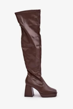 Kozaki Ocieplane|Muszkieterki></noscript>Boto Dopasowane Kozaki Za Kolano Na Słupku Ciemnobrązowe Sanniraen