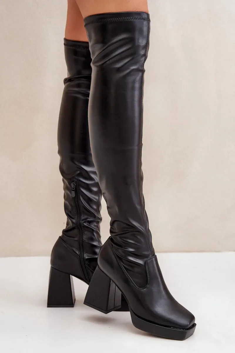 Hot Boto Dopasowane Kozaki Za Kolano Na Słupku Czarne Sanniraen Czarny
