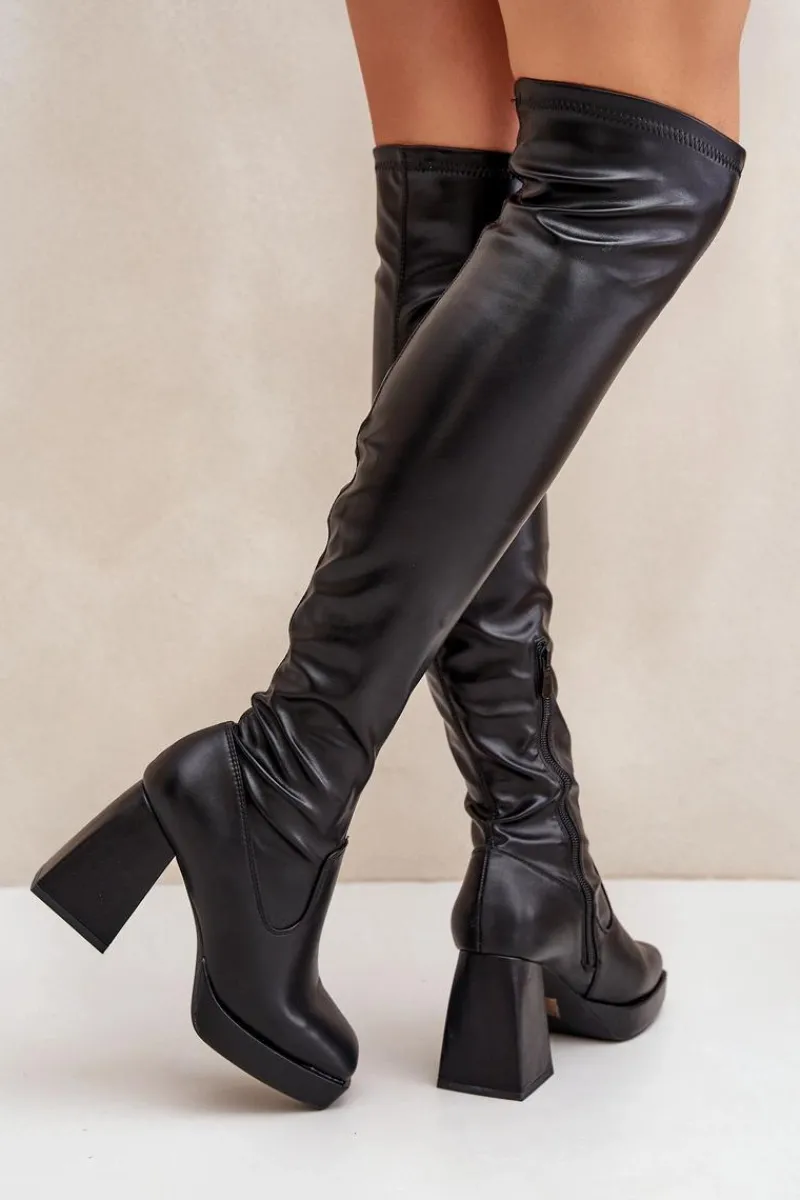 Hot Boto Dopasowane Kozaki Za Kolano Na Słupku Czarne Sanniraen Czarny