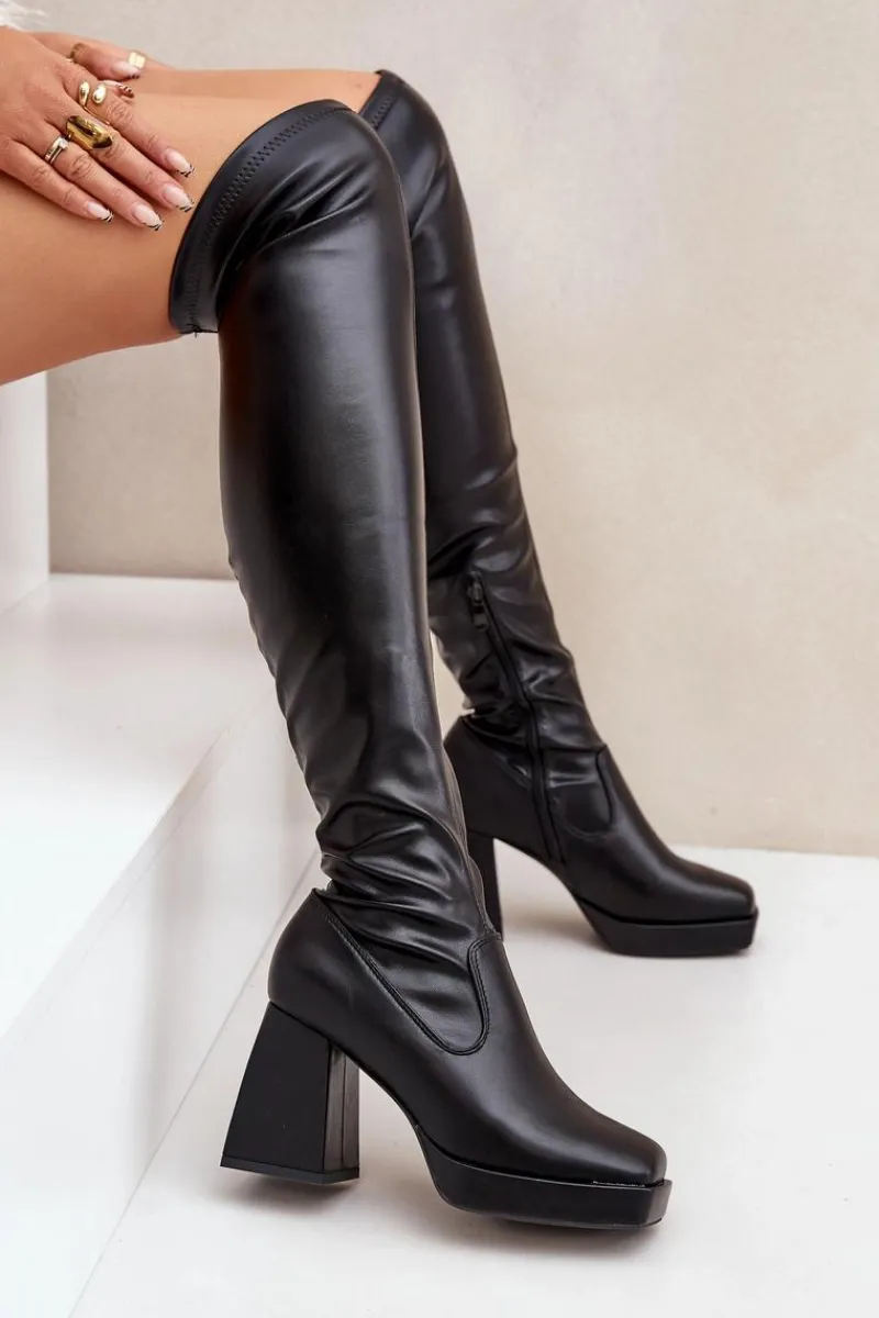 Hot Boto Dopasowane Kozaki Za Kolano Na Słupku Czarne Sanniraen Czarny