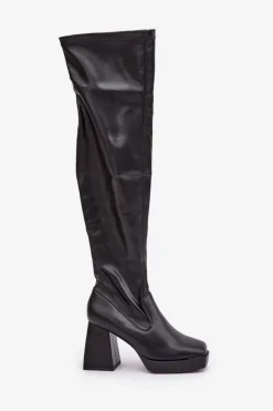 Hot Boto Dopasowane Kozaki Za Kolano Na Słupku Czarne Sanniraen Czarny