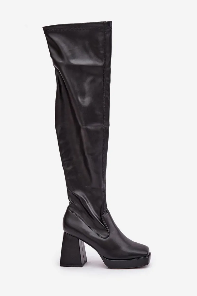 Hot Boto Dopasowane Kozaki Za Kolano Na Słupku Czarne Sanniraen Czarny