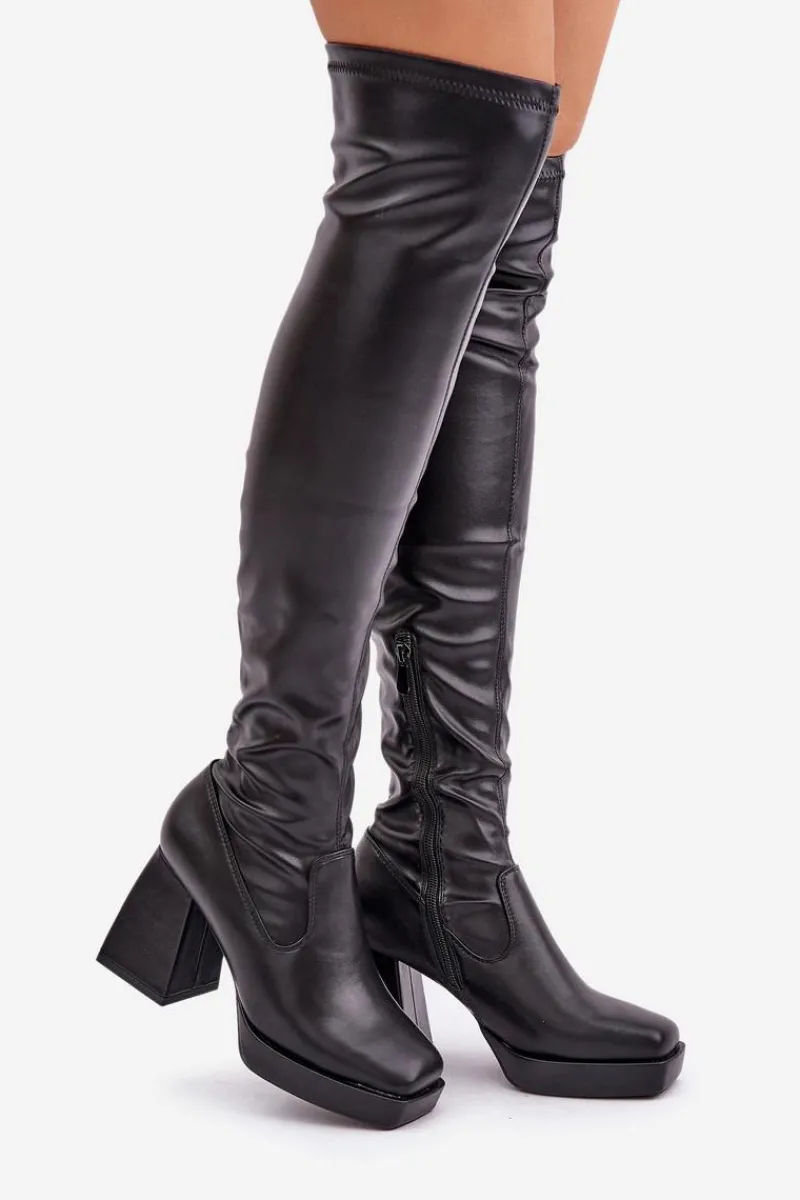 Hot Boto Dopasowane Kozaki Za Kolano Na Słupku Czarne Sanniraen Czarny