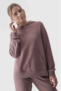 Discount Dresowa Bluza Damska Z Kapturem Nierozpinana WMM00TSWSF1468-83S Beżowa Damskie Bluzy Damskie|Odzież 4F