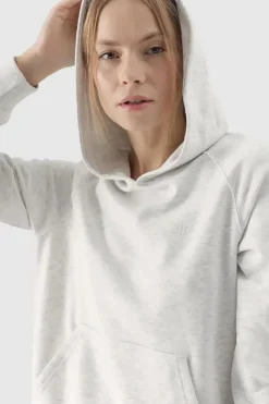 Online 4F Dresowa Bluza Damska Z Kapturem Nierozpinana WMM00TSWSF1468-27M Szara Szary