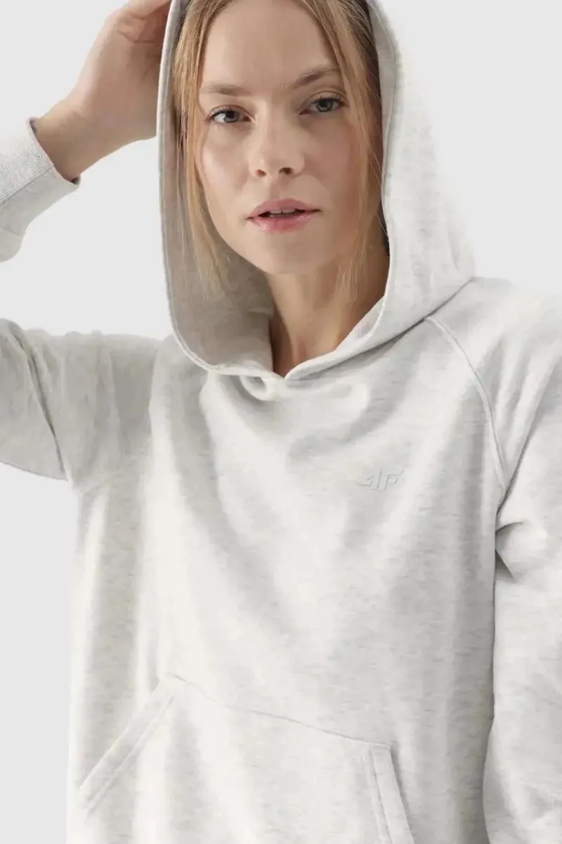 Online 4F Dresowa Bluza Damska Z Kapturem Nierozpinana WMM00TSWSF1468-27M Szara Szary