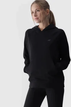 Bluzy Damskie|Odzież 4F>4F Dresowa Bluza Damska Z Kapturem Nierozpinana WMM00TSWSF1468-20S Czarna