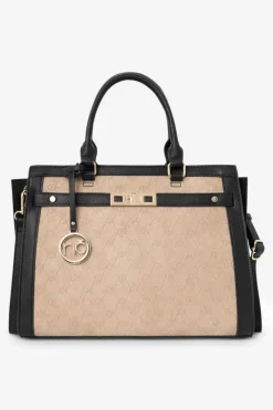 Outlet Duża Klasyczna Torebka R1710-C015 Beżowo-Czarna Torebki Nobo|Torebki Klasyczne