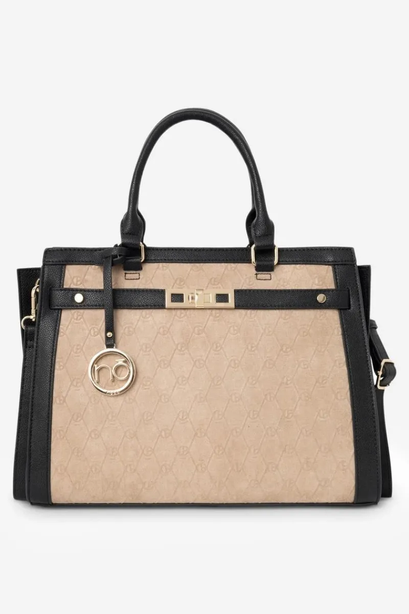 Outlet Duża Klasyczna Torebka R1710-C015 Beżowo-Czarna Torebki Nobo|Torebki Klasyczne