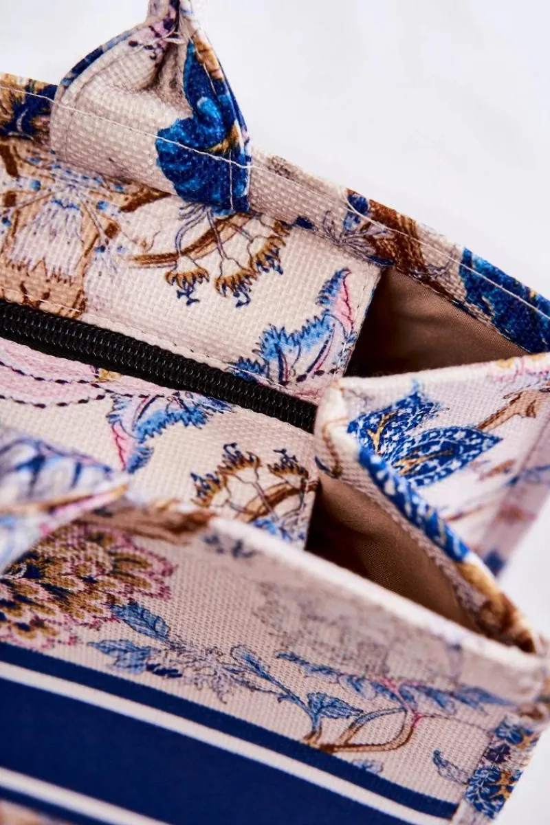 Torebki Klasyczne>Boto Duża Klasyczna Torebka W Print Beżowo-Niebieska Micola