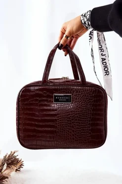 Discount Duża Kosmetyczka CSM0080-017 Brązowa Damskie Kosmetyczki Damskie