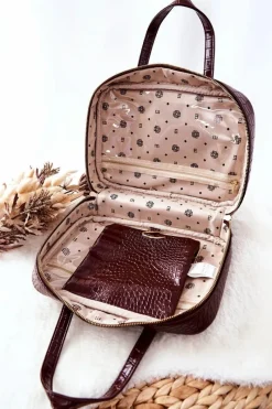 Discount Duża Kosmetyczka CSM0080-017 Brązowa Damskie Kosmetyczki Damskie