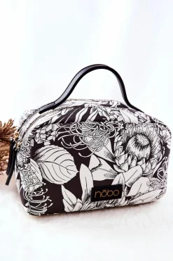 Clearance Duża Kosmetyczka Kwiaty L0040-CM00 Czarna Damskie Kosmetyczki Damskie