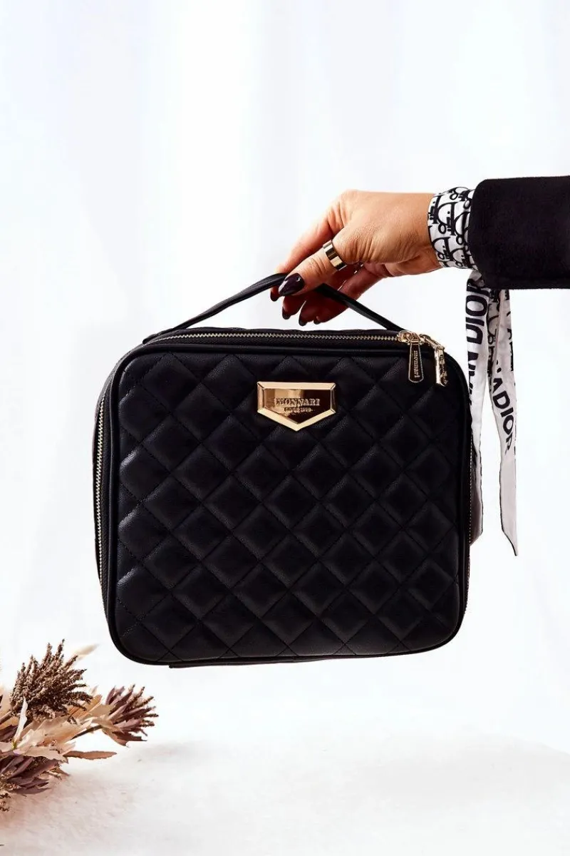 New Duża Kosmetyczka Pikowana CSM0040-020 Czarna Damskie Kosmetyczki Damskie