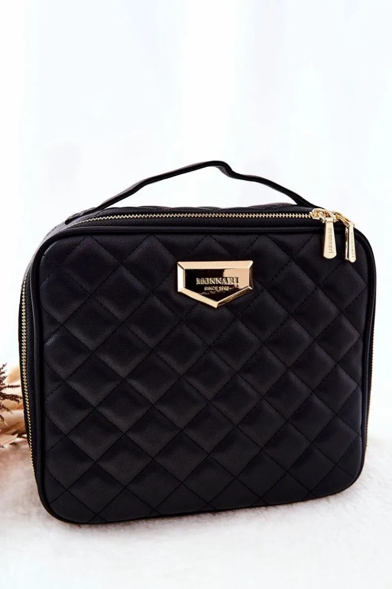 New Duża Kosmetyczka Pikowana CSM0040-020 Czarna Damskie Kosmetyczki Damskie