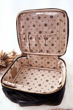 New Duża Kosmetyczka Pikowana CSM0040-020 Czarna Damskie Kosmetyczki Damskie