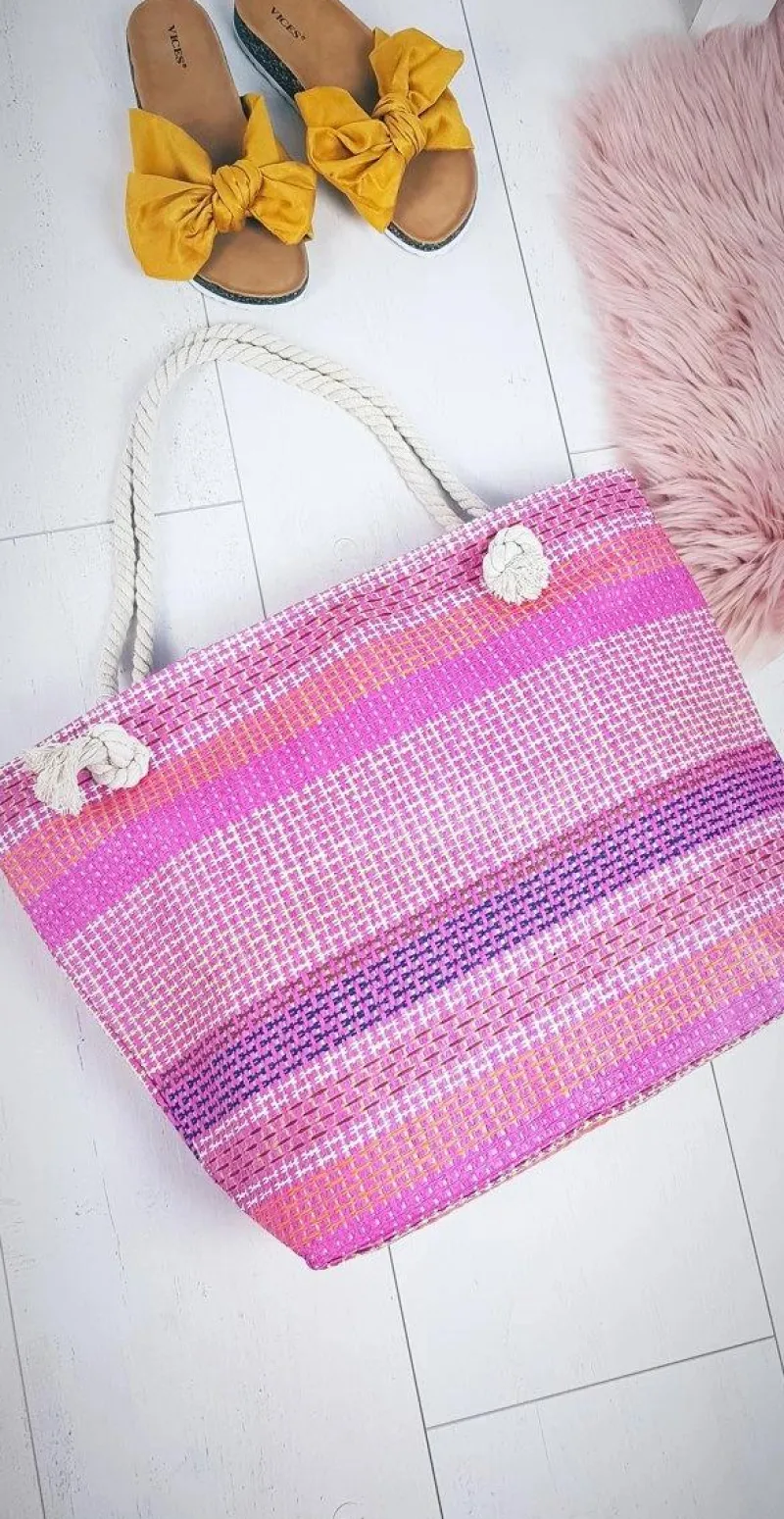 Boto Duża Plażowa Torebka Worek ze Sznurem Różowa