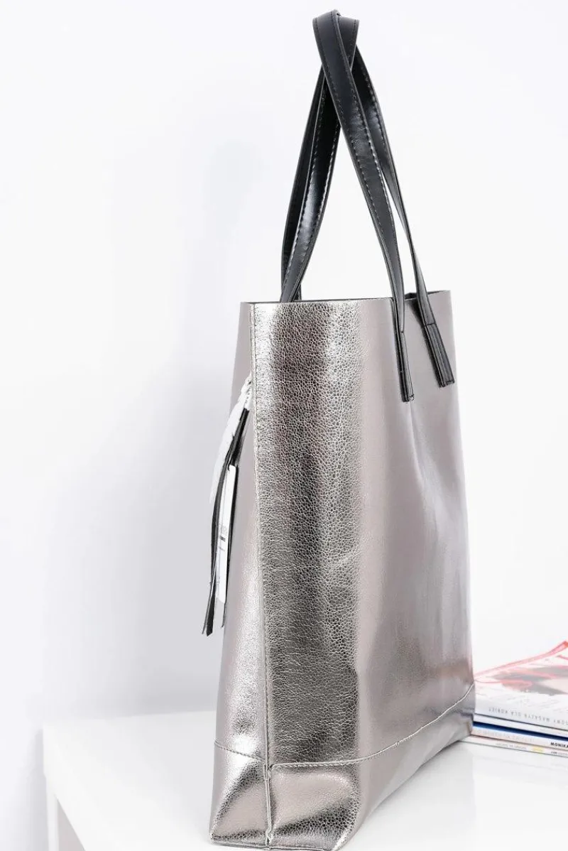 Torebki Klasyczne>Boto Duża Srebrna Torba Damska Shopper + Mniejsza Torebka