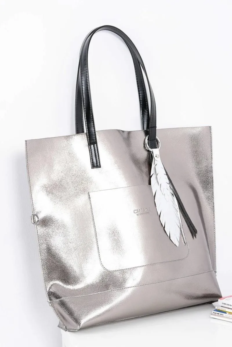 Torebki Klasyczne>Boto Duża Srebrna Torba Damska Shopper + Mniejsza Torebka