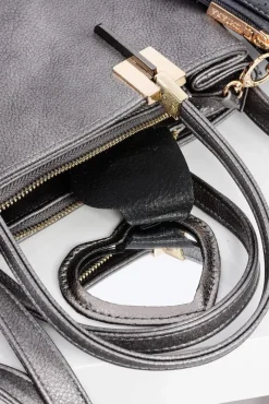 Torebki Nobo|Torebki Kuferki>Boto Duża Srebrna Torebka Damska + Saszetka + Lustereczko POLSKA