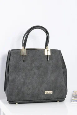 Torebki Nobo|Torebki Kuferki>Boto Duża Szara Torebka Damska + Saszetka + Lustereczko POLSKA