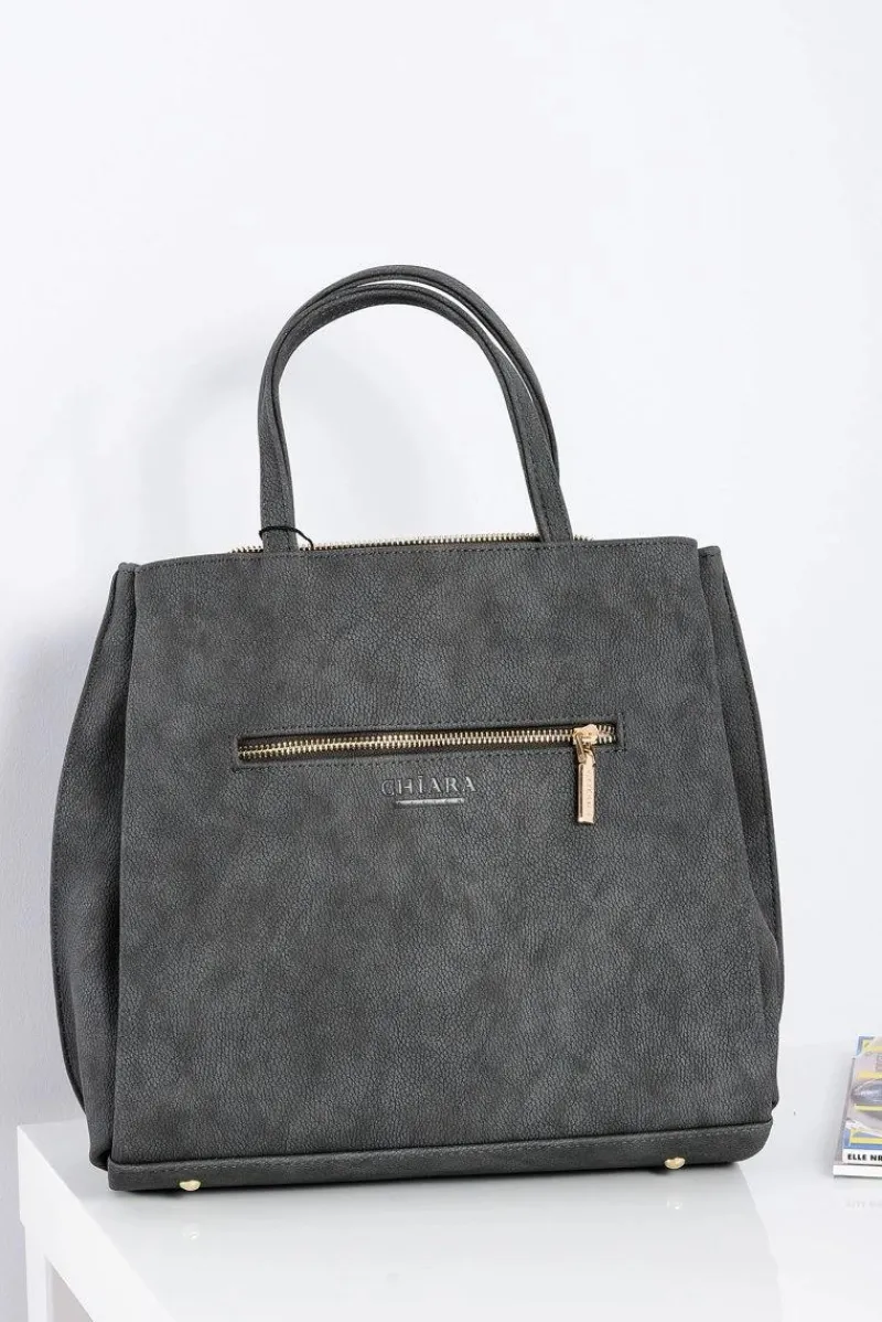 Torebki Nobo|Torebki Kuferki>Boto Duża Szara Torebka Damska + Saszetka + Lustereczko POLSKA