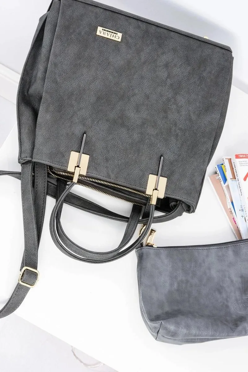 Torebki Nobo|Torebki Kuferki>Boto Duża Szara Torebka Damska + Saszetka + Lustereczko POLSKA