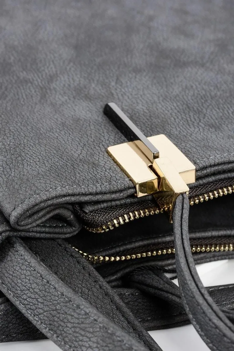 Torebki Nobo|Torebki Kuferki>Boto Duża Szara Torebka Damska + Saszetka + Lustereczko POLSKA