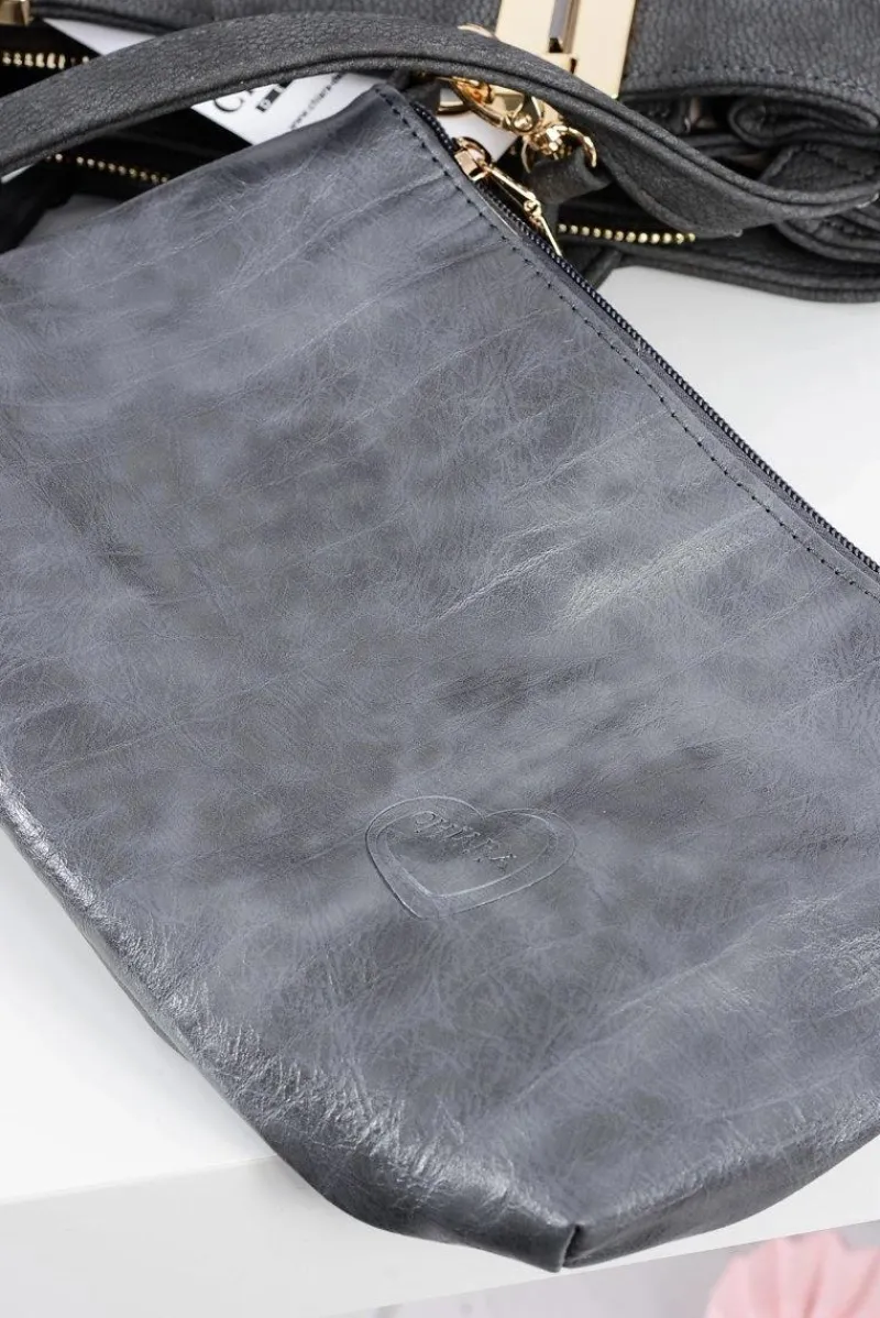 Torebki Nobo|Torebki Kuferki>Boto Duża Szara Torebka Damska + Saszetka + Lustereczko POLSKA