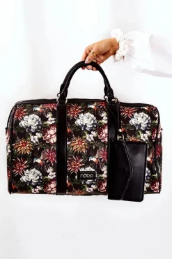 Discount Nobo Duża Torba Podróżna M3150-CM20 Kwiaty Czarna