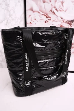 Torebki Klasyczne>Boto Duża Torba Shopper LAURA BIAGGI Czarna Białe Logo