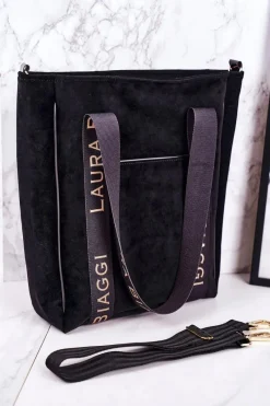 Torebki Klasyczne>Boto Duża Torba Shopper Z Odpinanym Paskiem LAURA BIAGGI Czarna