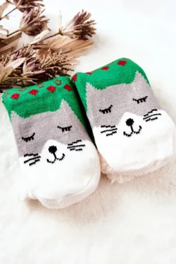 Discount Długie Skarpetki Świąteczny Wzór Kot Zielone Skarpetki|Skarpetki