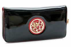 Discount Duży Damski Czarny Lakierowany Portfel Czerwień Portfele