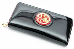 Discount Duży Damski Czarny Lakierowany Portfel Czerwień Portfele