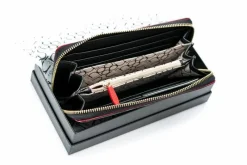 Discount Duży Damski Czarny Lakierowany Portfel Czerwień Portfele