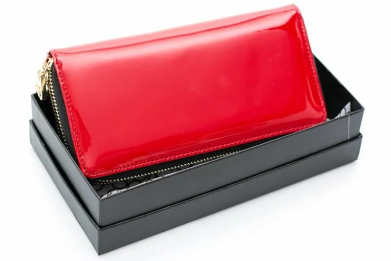 Duży Damski Czerwony Lakierowany Portfel Portfele