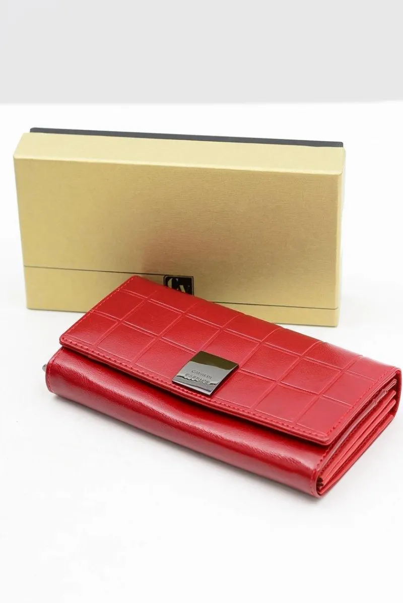 Best Boto Duży Damski Pikowany Czerwony Portfel