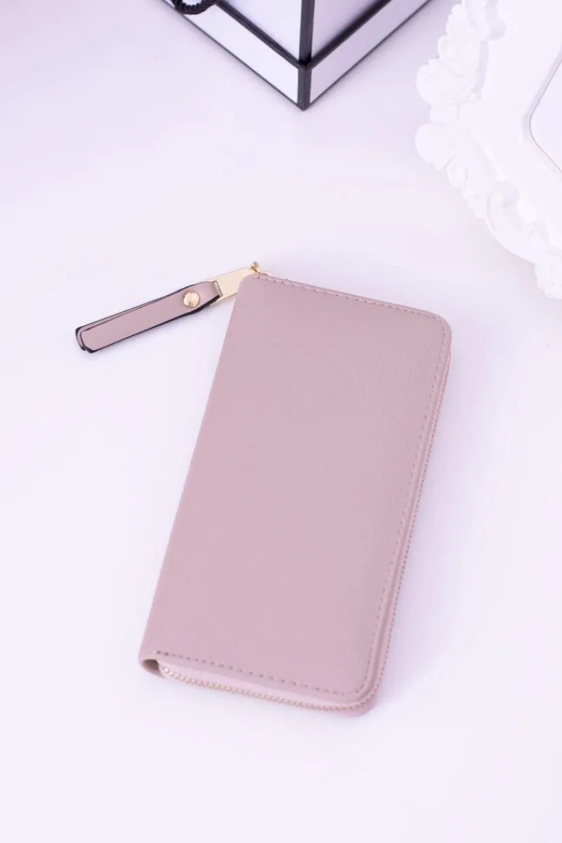 Best Duży Damski Prążkowany Beżowy Portfel Złote Okucia Portfele