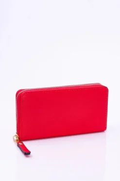 Sale Boto Duży Damski Prążkowany Czerwony Portfel Złote Okucia