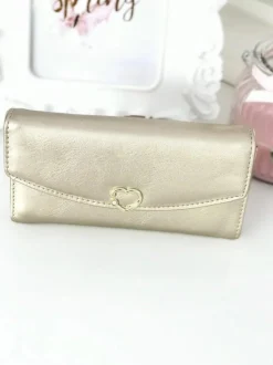 Best Boto Duży Damski Złoty Portfel z Serduszkiem