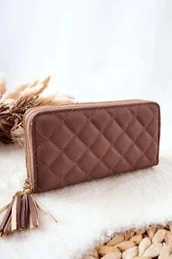 Sale Duży Pikowany Portfel Na Suwaki Cappucino Portfele